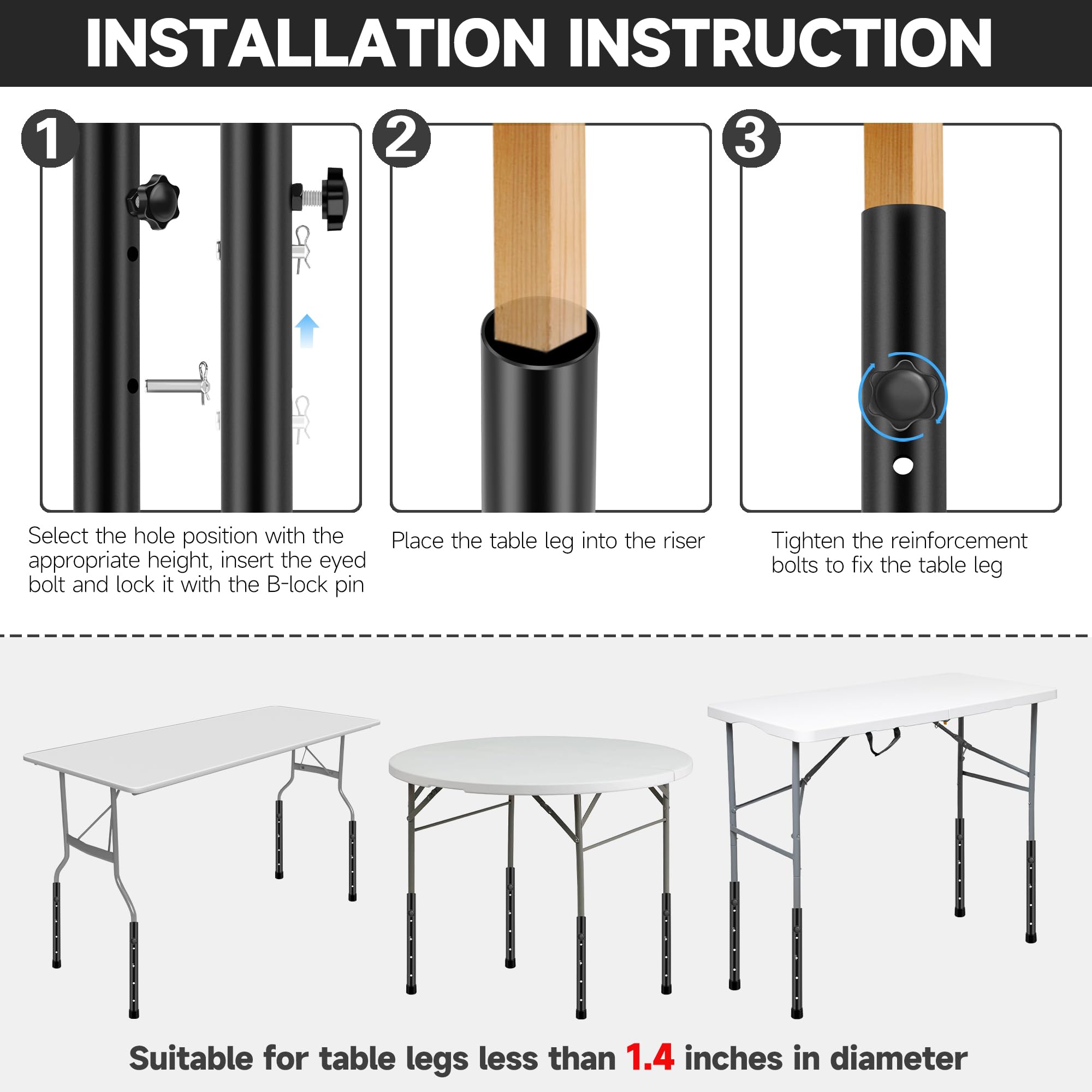 Laowu extenders compatible with bent and straight table legs.