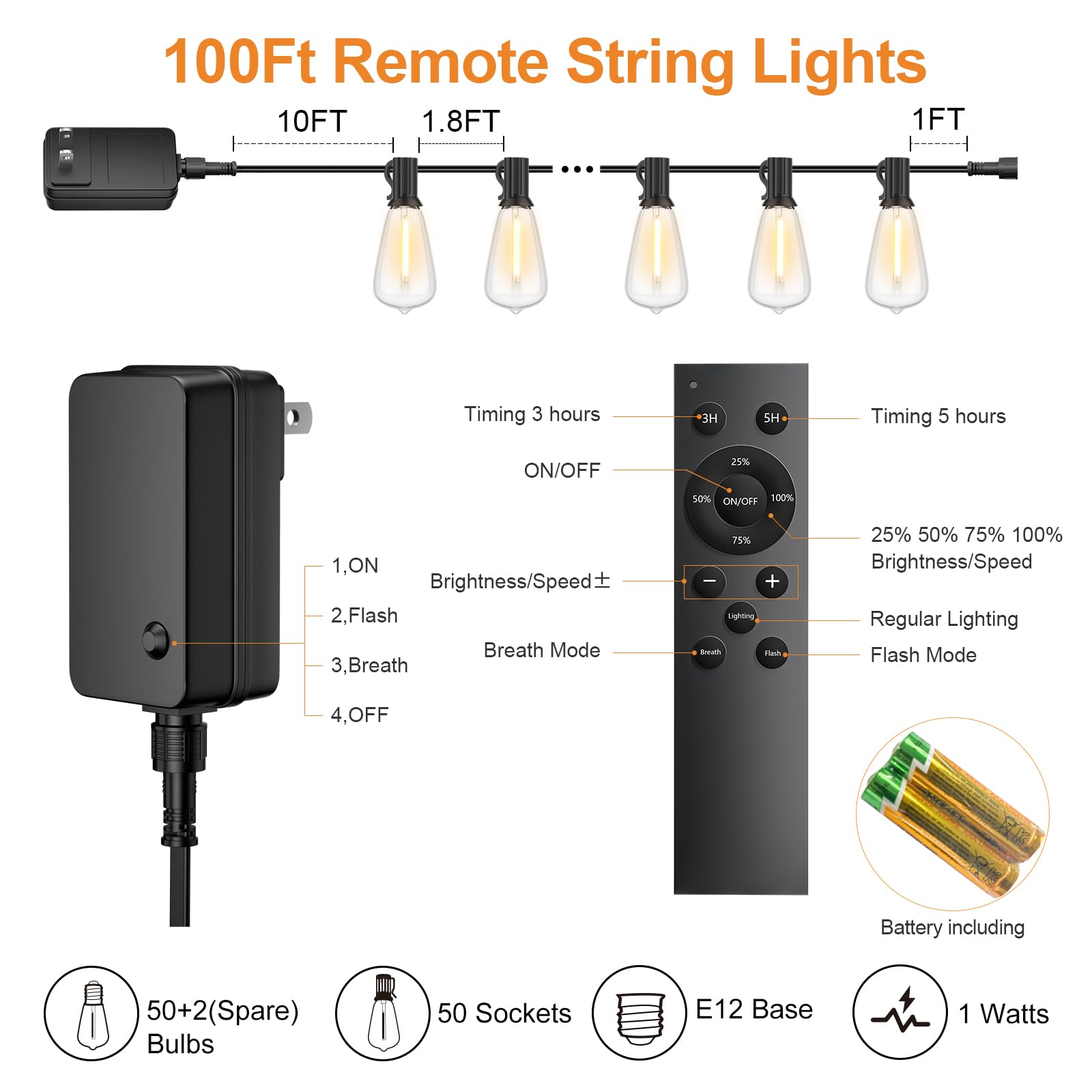 LaPitio remote control in use showing 50ft reach for outdoor lighting