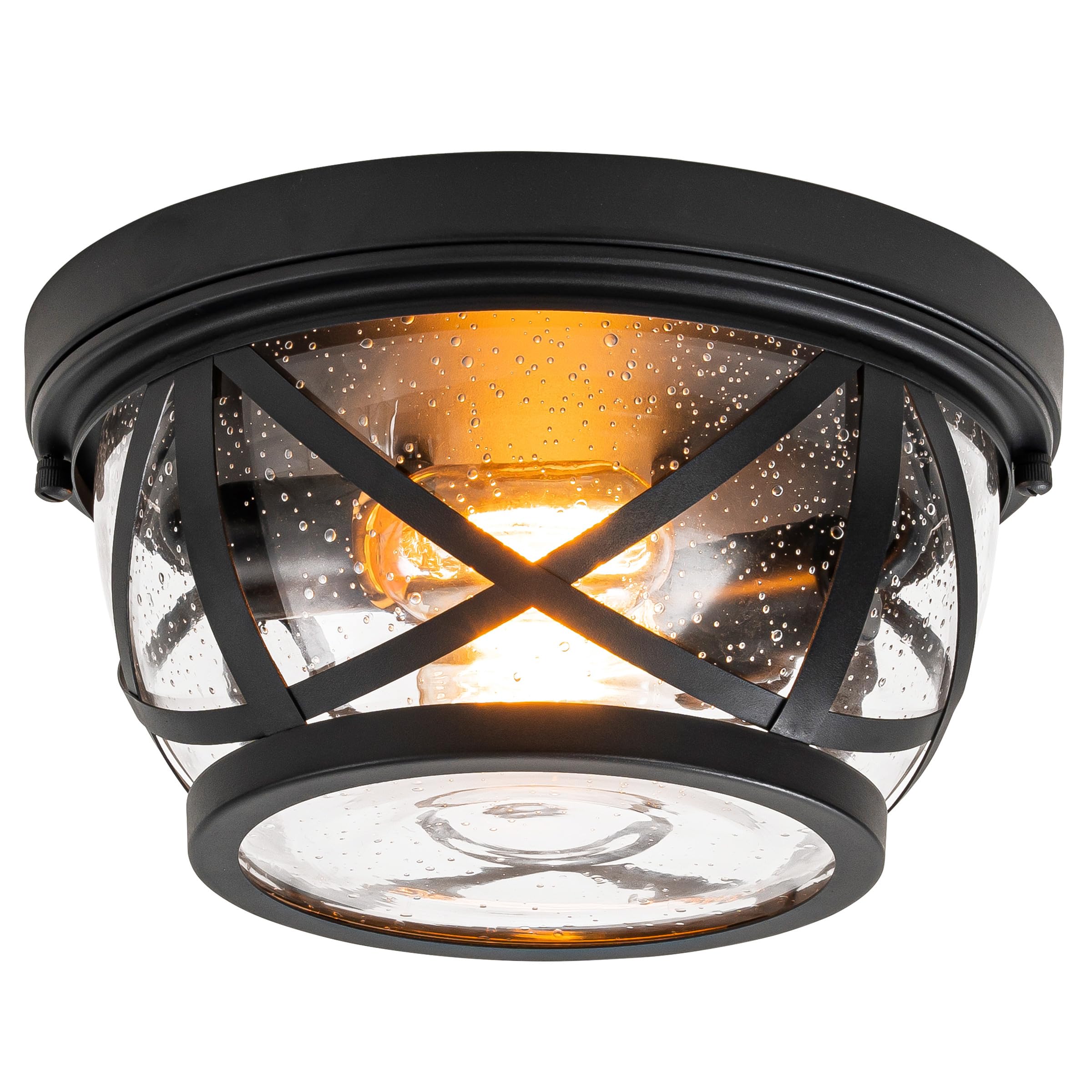 Laplusbelle flush mount black fixture with seeded glass for warm ambient lighting