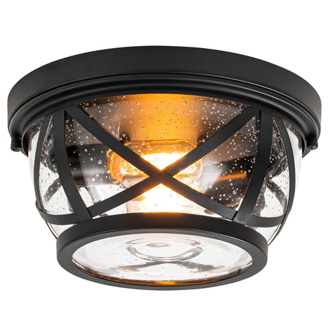 Laplusbelle flush mount black fixture with seeded glass for warm ambient lighting