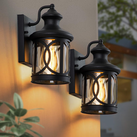 Laplusbelle outdoor wall light at the front door with a warm inviting glow.