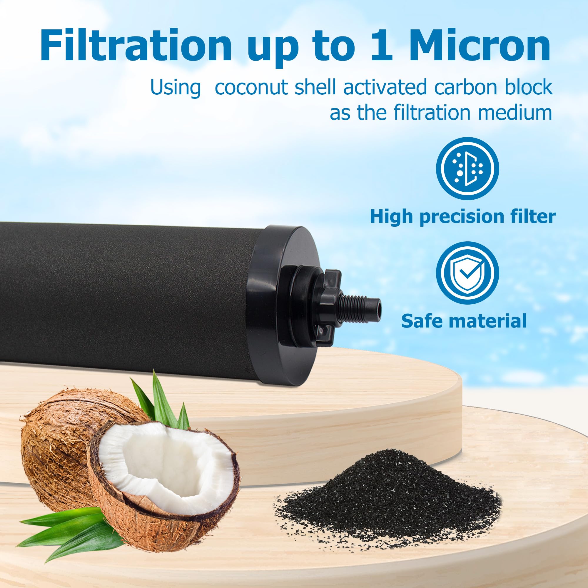 Larayci activated carbon filtration close-up highlights 1-micron precision for clean results.