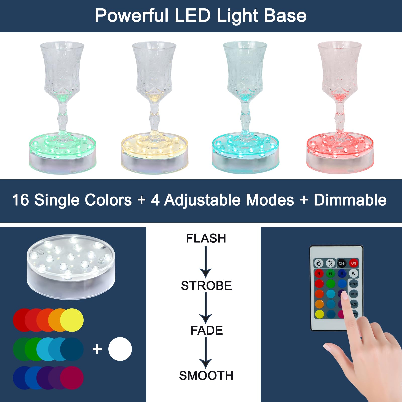LARDUX round 4inch LED base showing colors for glass art and sculpture