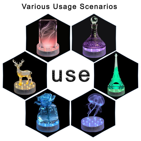 LARDUX LED base elevating a crystal display with multicolor lighting