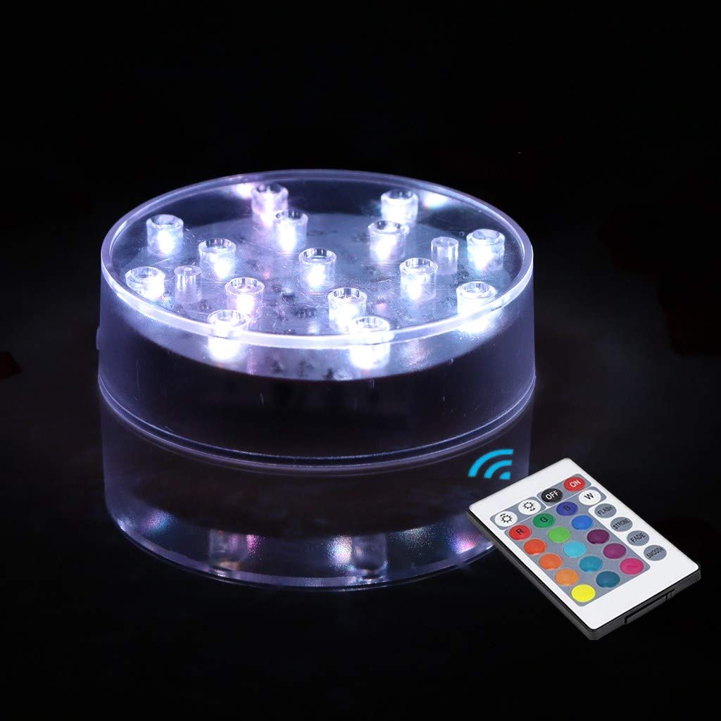 LARDUX rechargeable LED base with remote illuminating a round display for vases and artwork