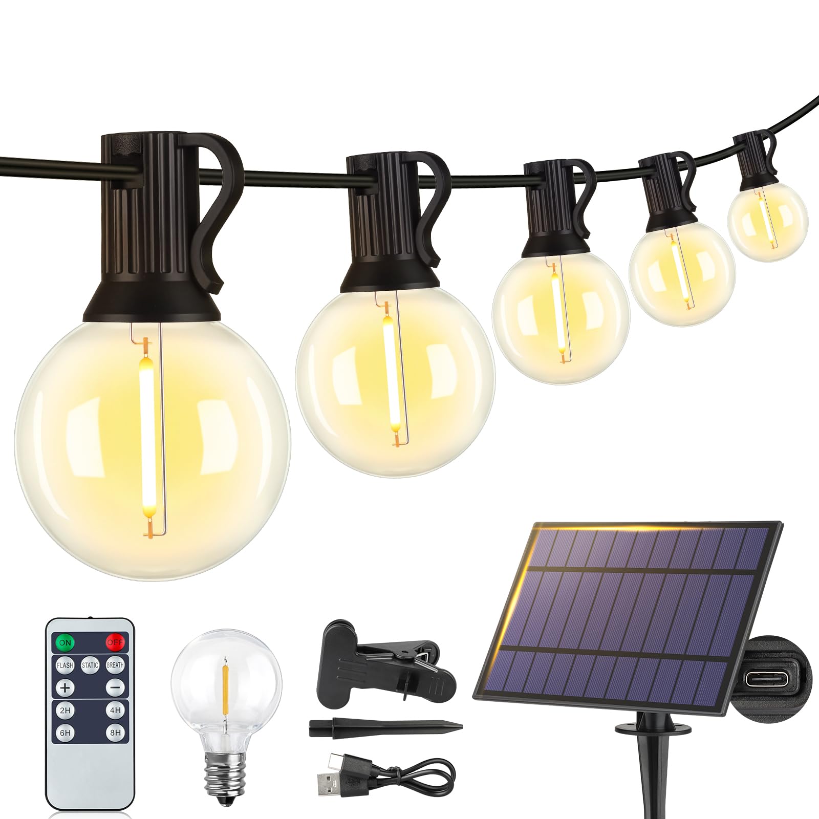 Larkvue 25ft solar string lights outdoor bulbs create cozy ambiance
