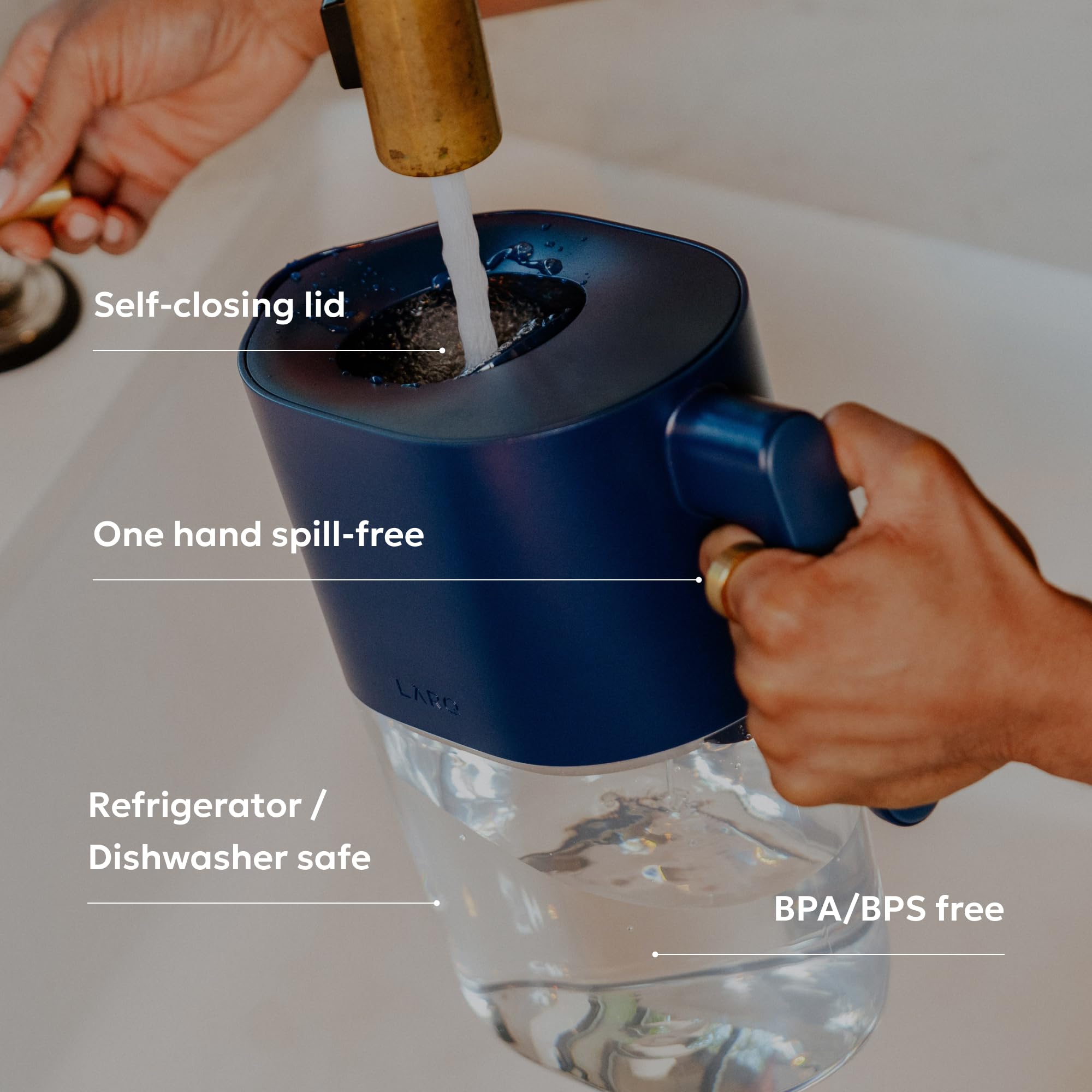 LARQ pours filtered water into a glass, ideal for quick hydration.