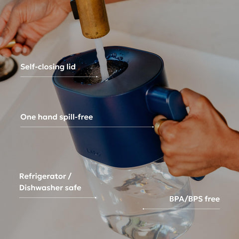LARQ pours filtered water into a glass, ideal for quick hydration.