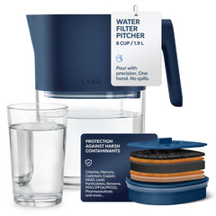 LARQ water filter pitcher 1.9L Monaco Blue on countertop for fresh daily hydration.