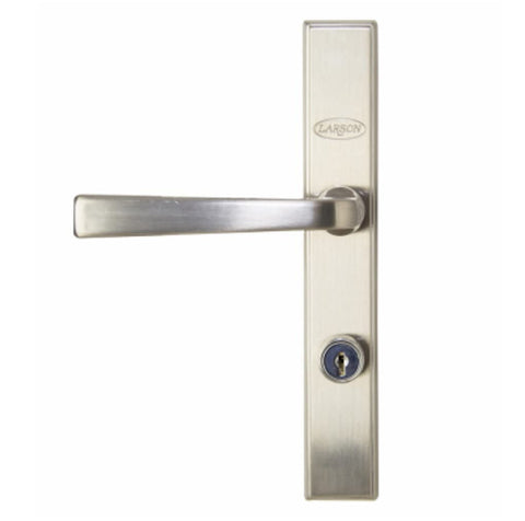 Larson 20298917 Quick Fit Straight Handle Set, brushed nickel, ideal for easy storm door installation.