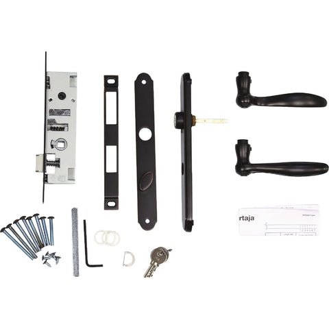 Larson aged bronze keyed deadbolt enhances door security and convenience.