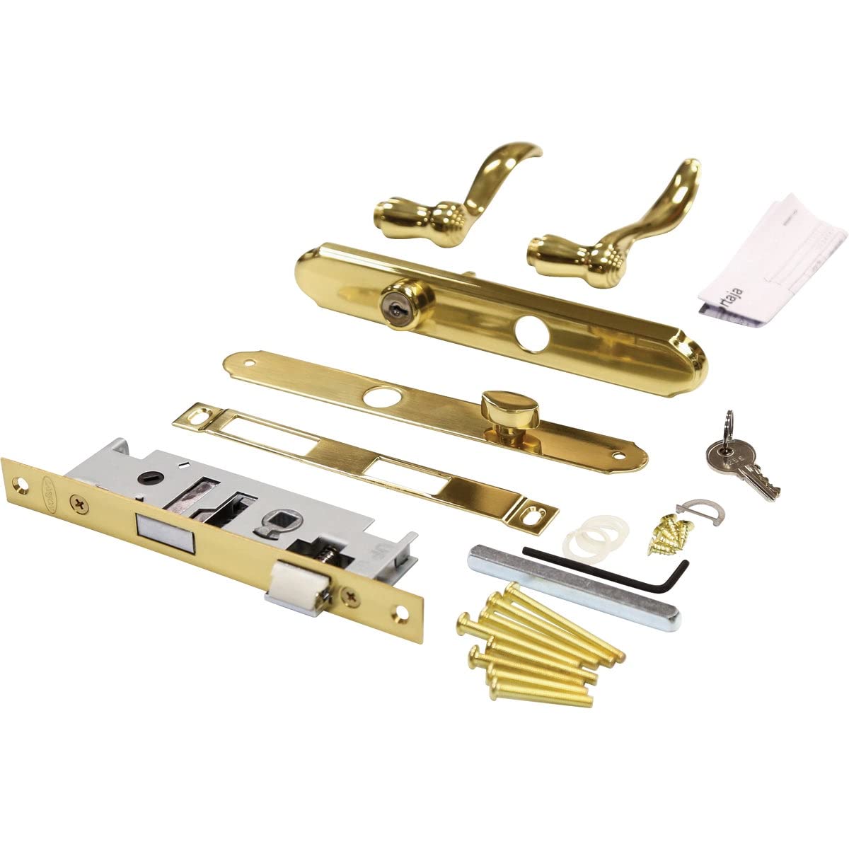 Larson storm door handle front view with brass finish and smooth action