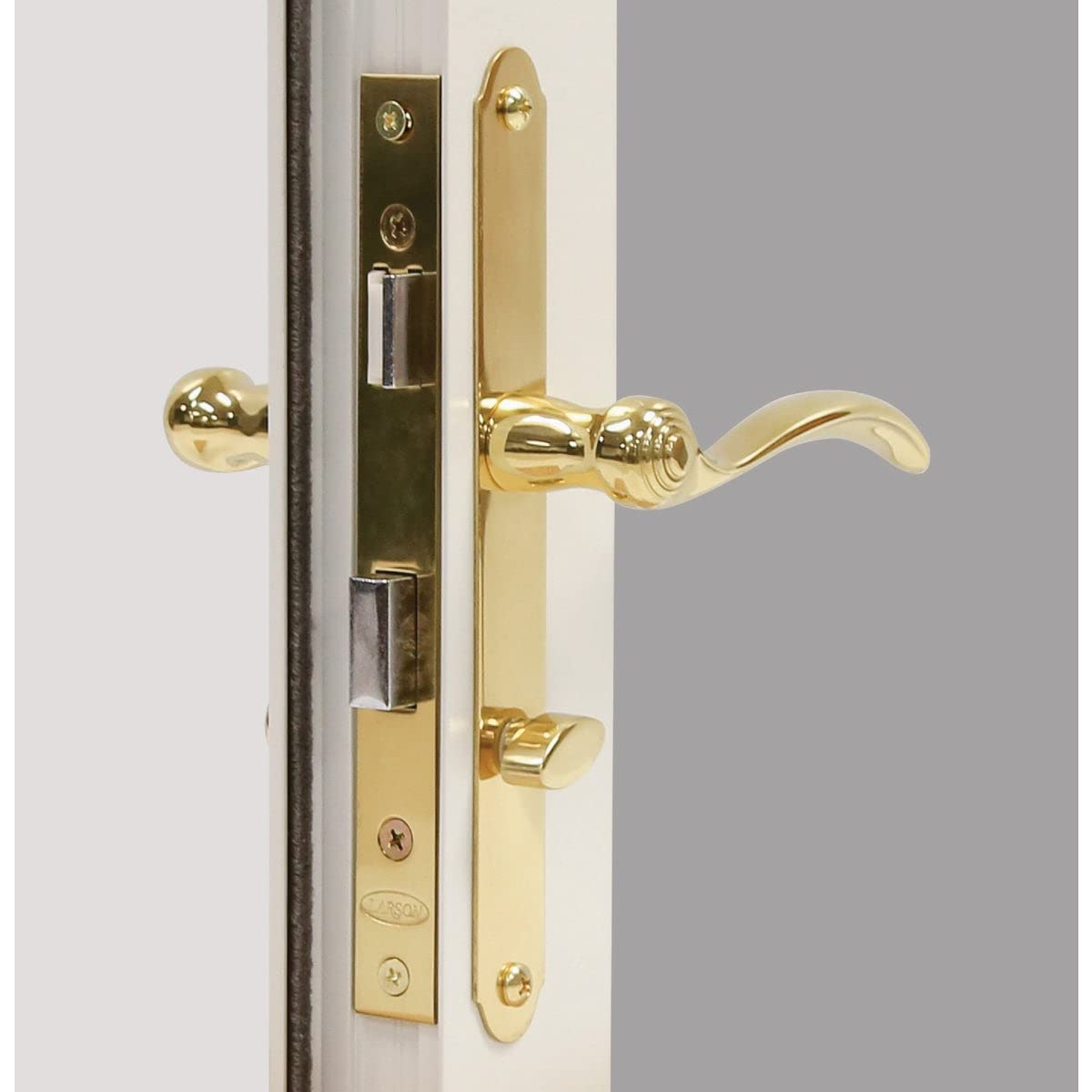 Larson storm door handle inside lever paired with exterior for cohesive look