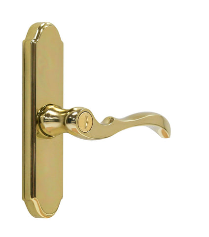 Larson storm door M2 exterior and interior levers shown for coordinated security and style.