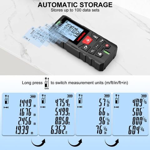 LT100 measures up to 328 feet for room-to-room planning
