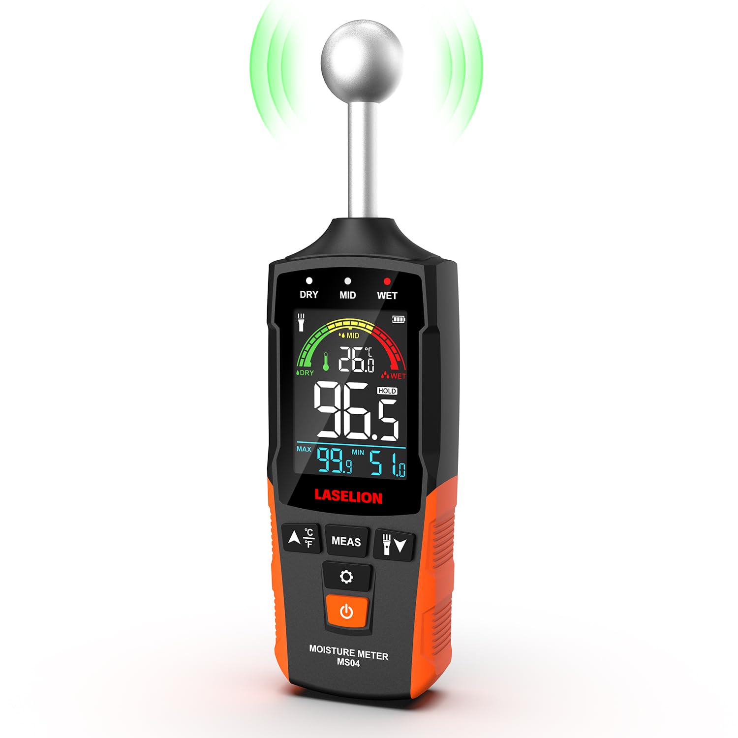 LASELION MS04 ball probe area scan for non-destructive moisture detection on wood