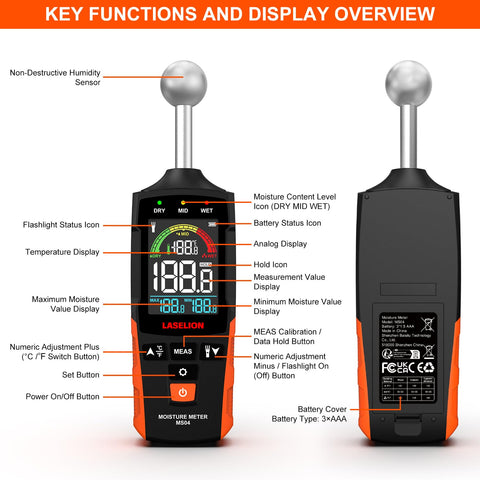 LASELION MS04 non-destructive moisture measurement on wall surfaces