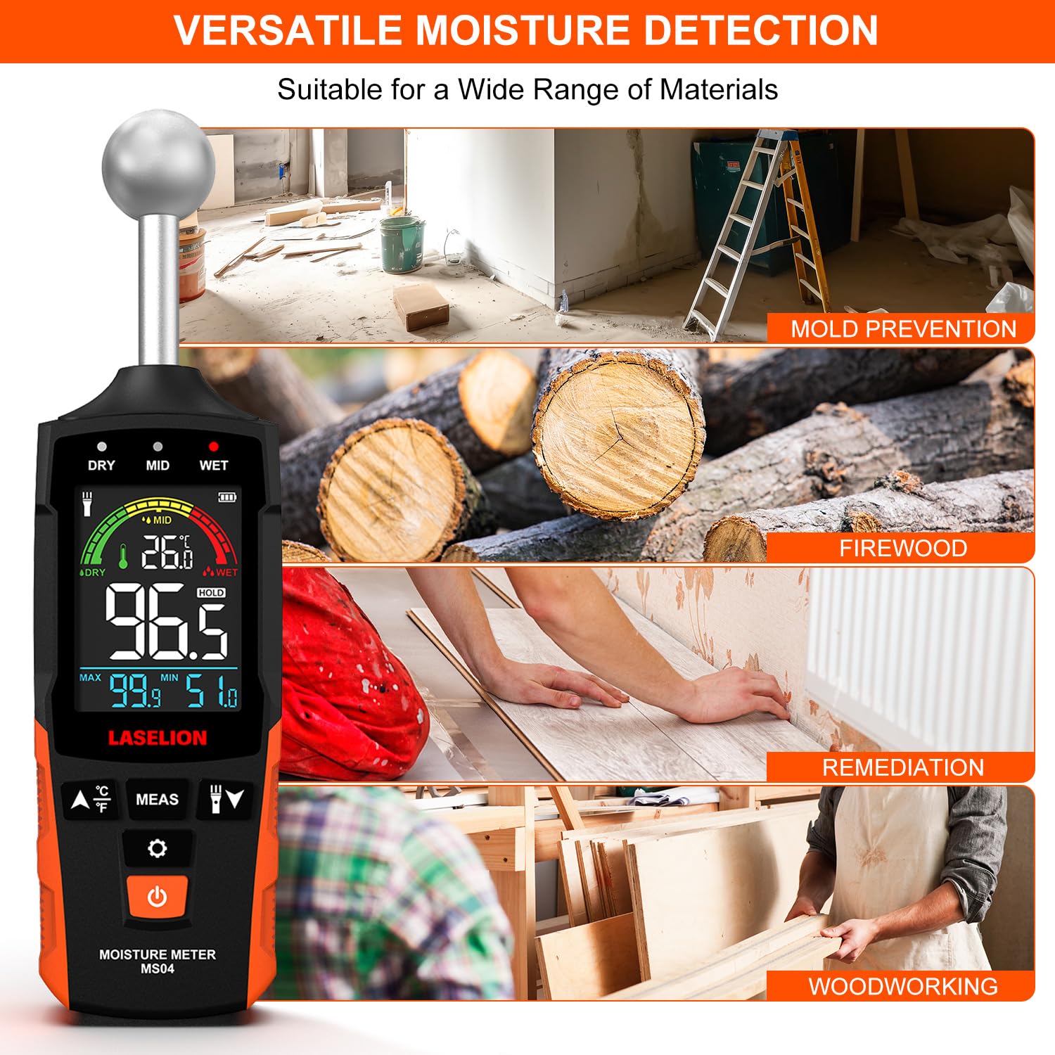 LASELION MS04 effective on finished wood and drywall surfaces