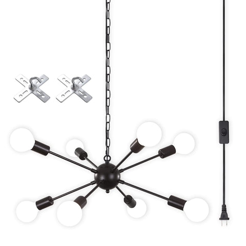 LASENCHOO 8-lights assembly process for easy plug-in chandelier setup.