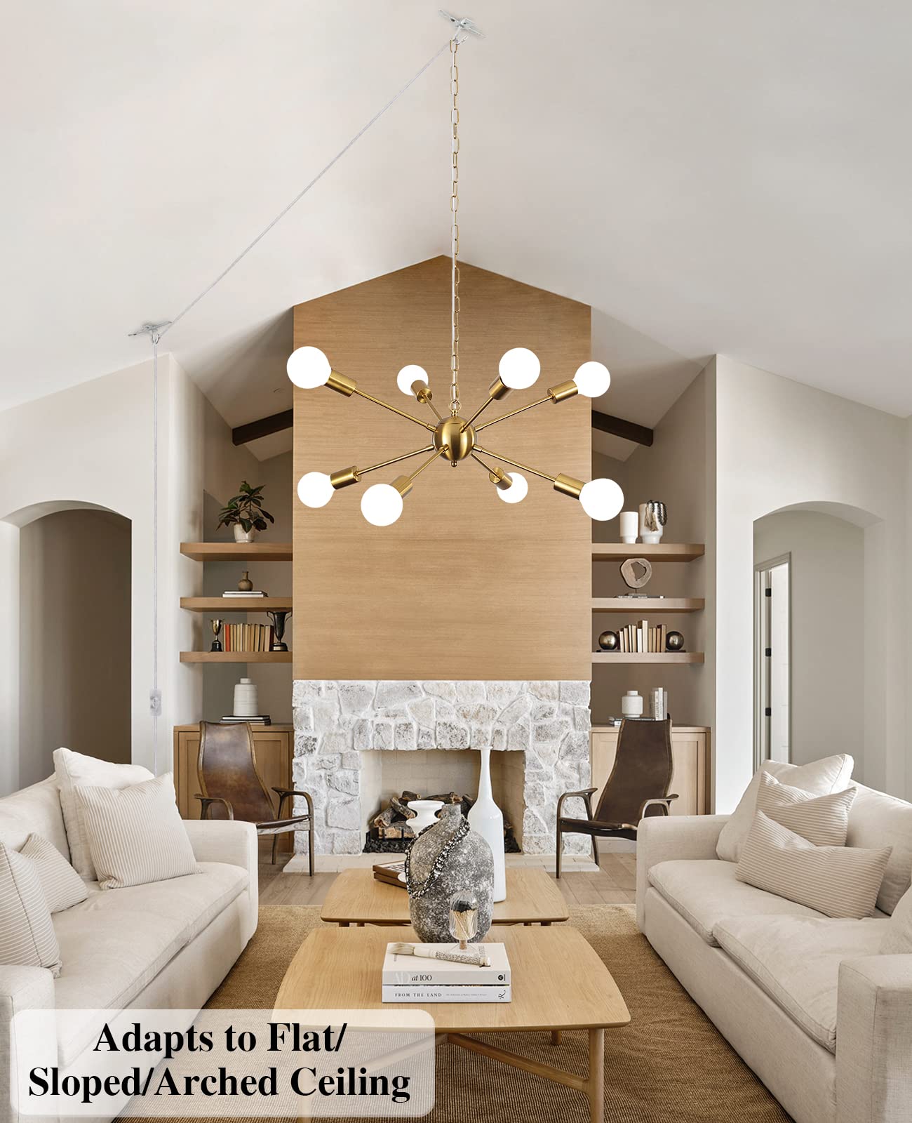 LASENCHOO brushed-gold hanging lamp with modern design detail