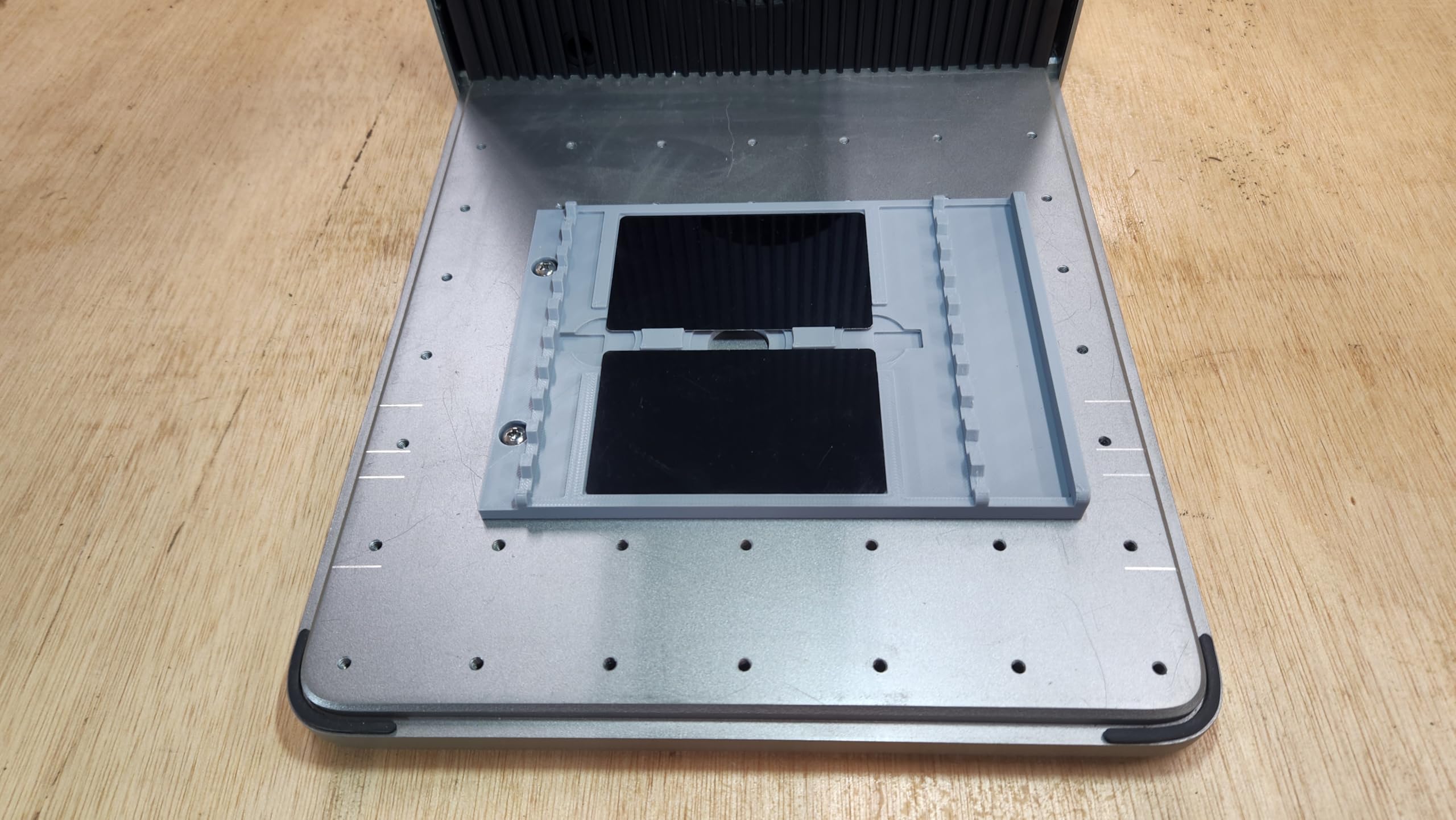 Laser Engraving Alignment Jig for xTool—dog tags fit securely for precise markings.