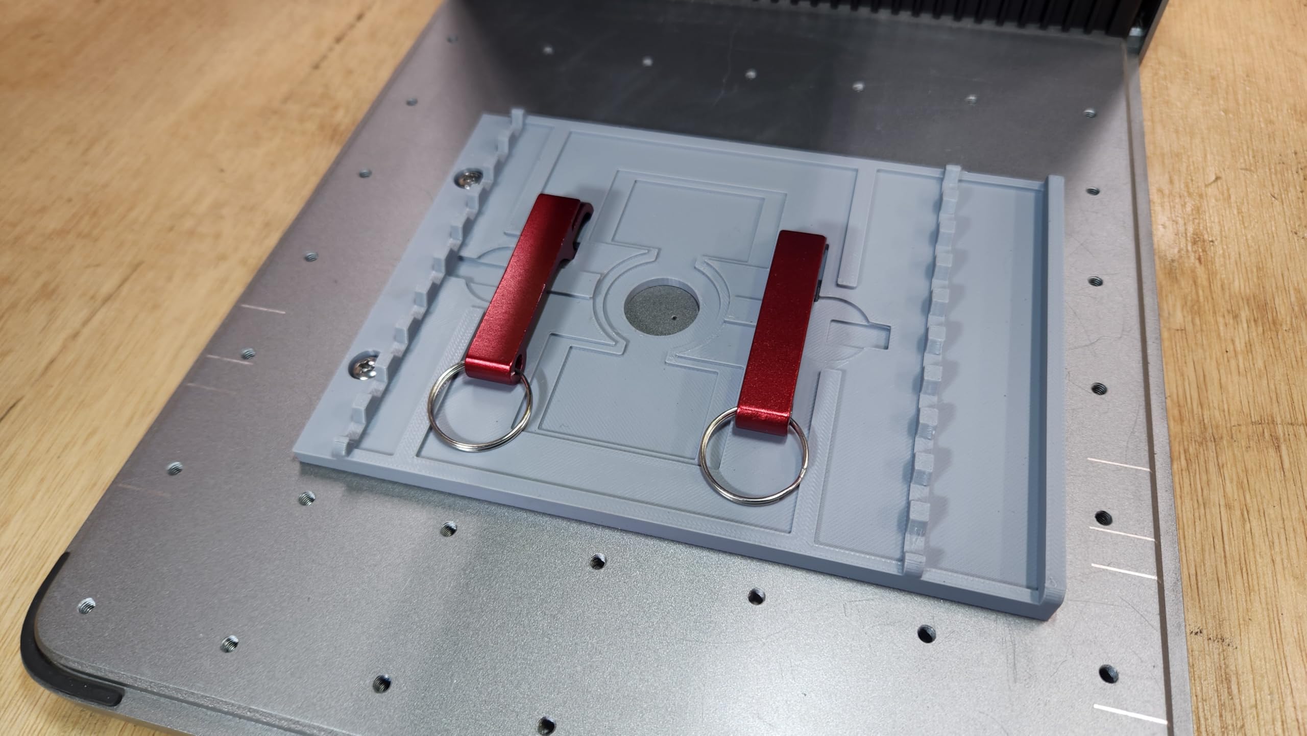 Laser Engraving Alignment Jig for xTool—bone tags accommodate stable, repeatable results.