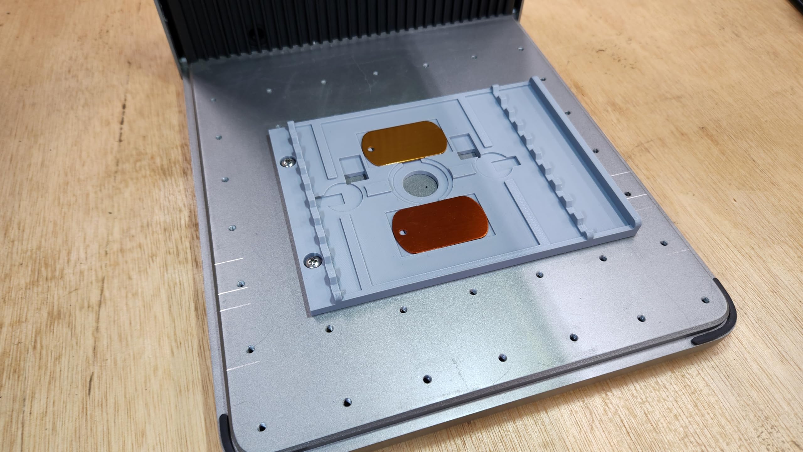 Laser Engraving Alignment Jig for xTool—business cards align for neat engravings.