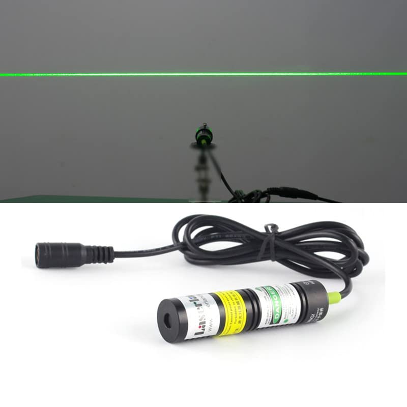 Laserlands haunted-house light effect projection with green laser line in smoky setting.