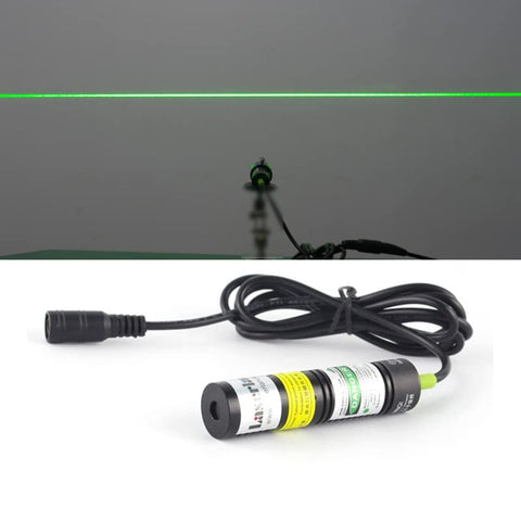 Laserlands haunted-house light effect projection with green laser line in smoky setting.