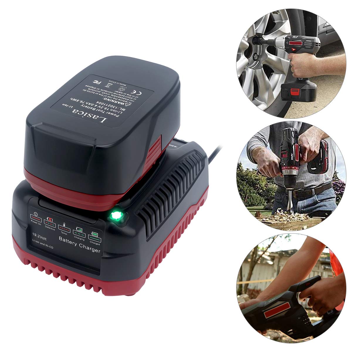 Lasica C3 charger docked with a Craftsman 19.2V battery.