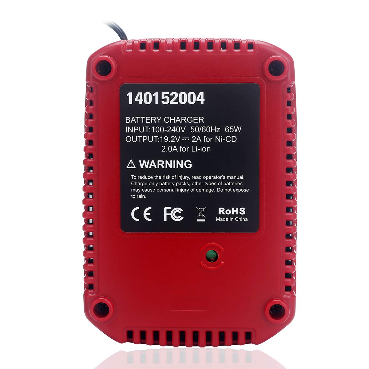 Lasica C3 charger port and labeling detailing universal input.