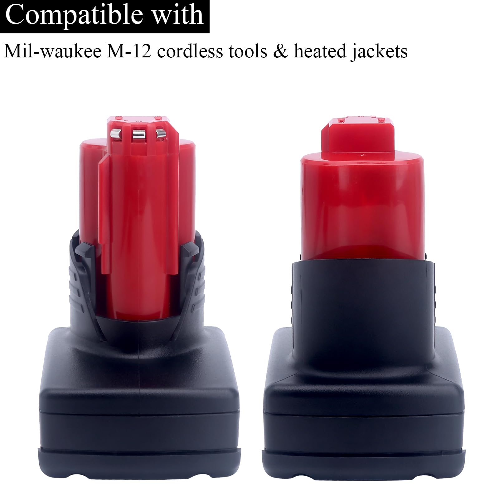 Lasica M12 6Ah battery pack back view showing compatibility labels.