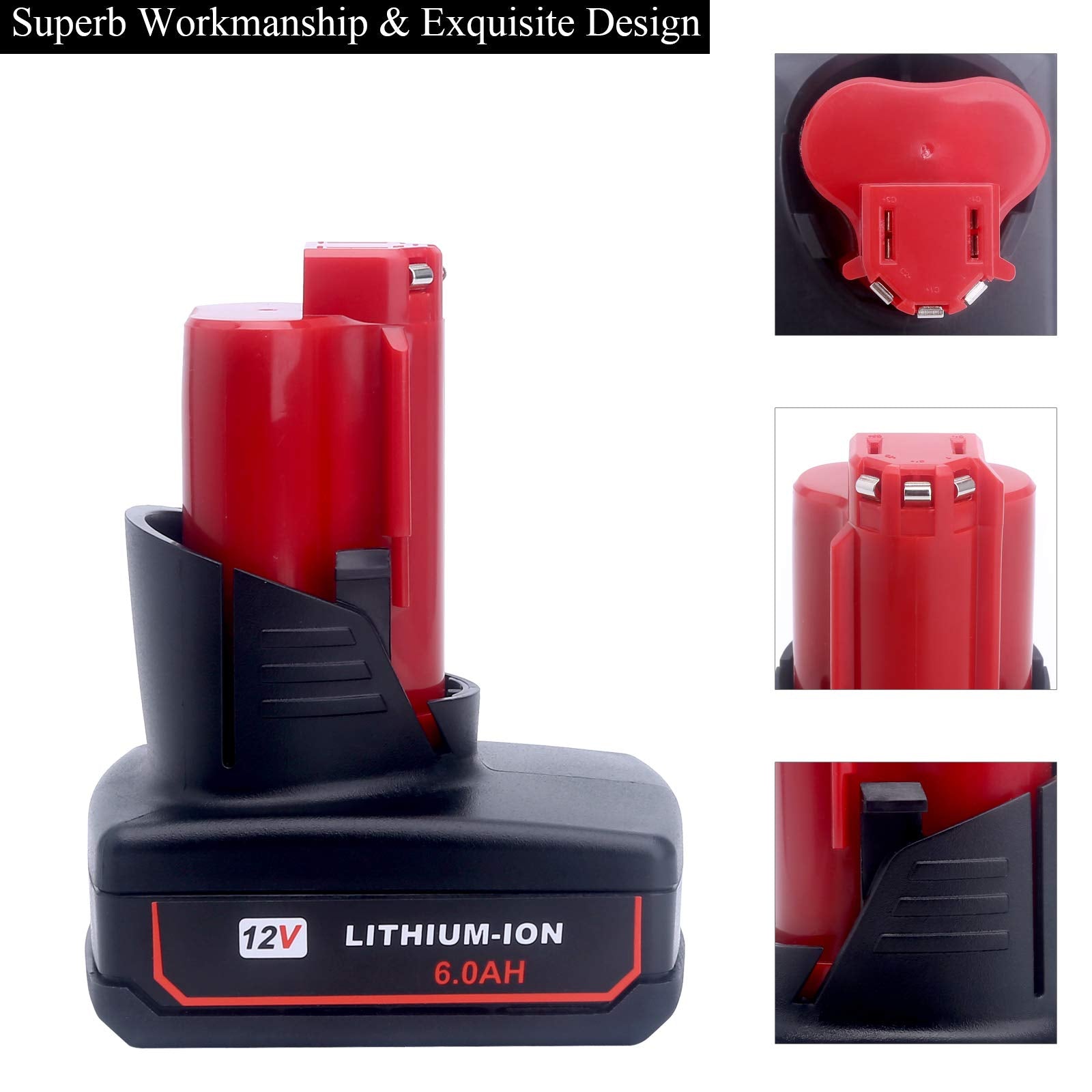 Lasica M12 6Ah battery pack safety indicators and protection features.