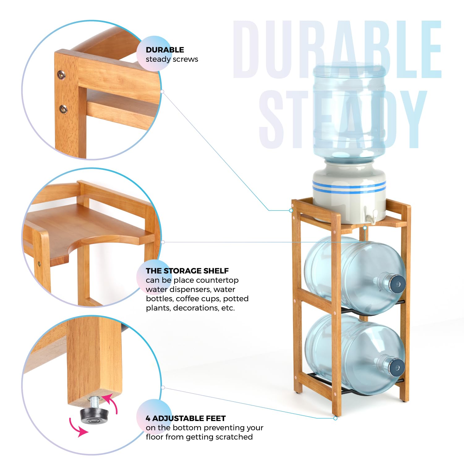 LASIDO 2-tier metal shelves with water bottle slots for tidy storage