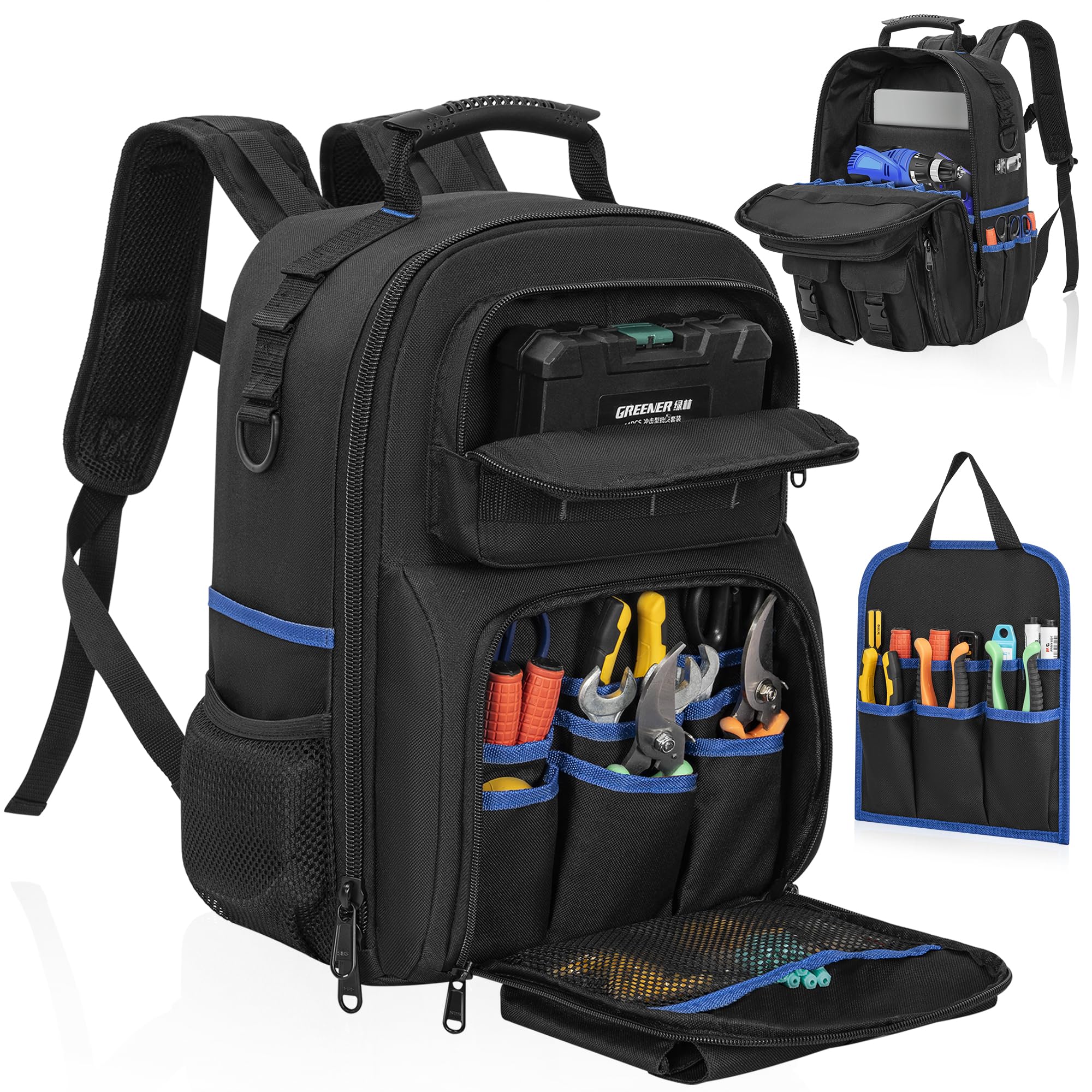 LASUK tool backpack main compartment shown with organized storage for easy access