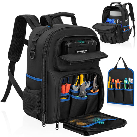 LASUK tool backpack main compartment shown with organized storage for easy access