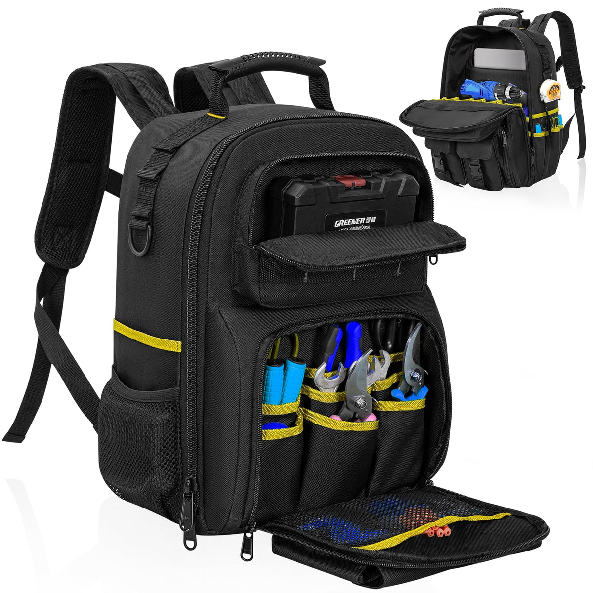 LASUK Tool Backpack with removable organizer keeps tools organized on the job