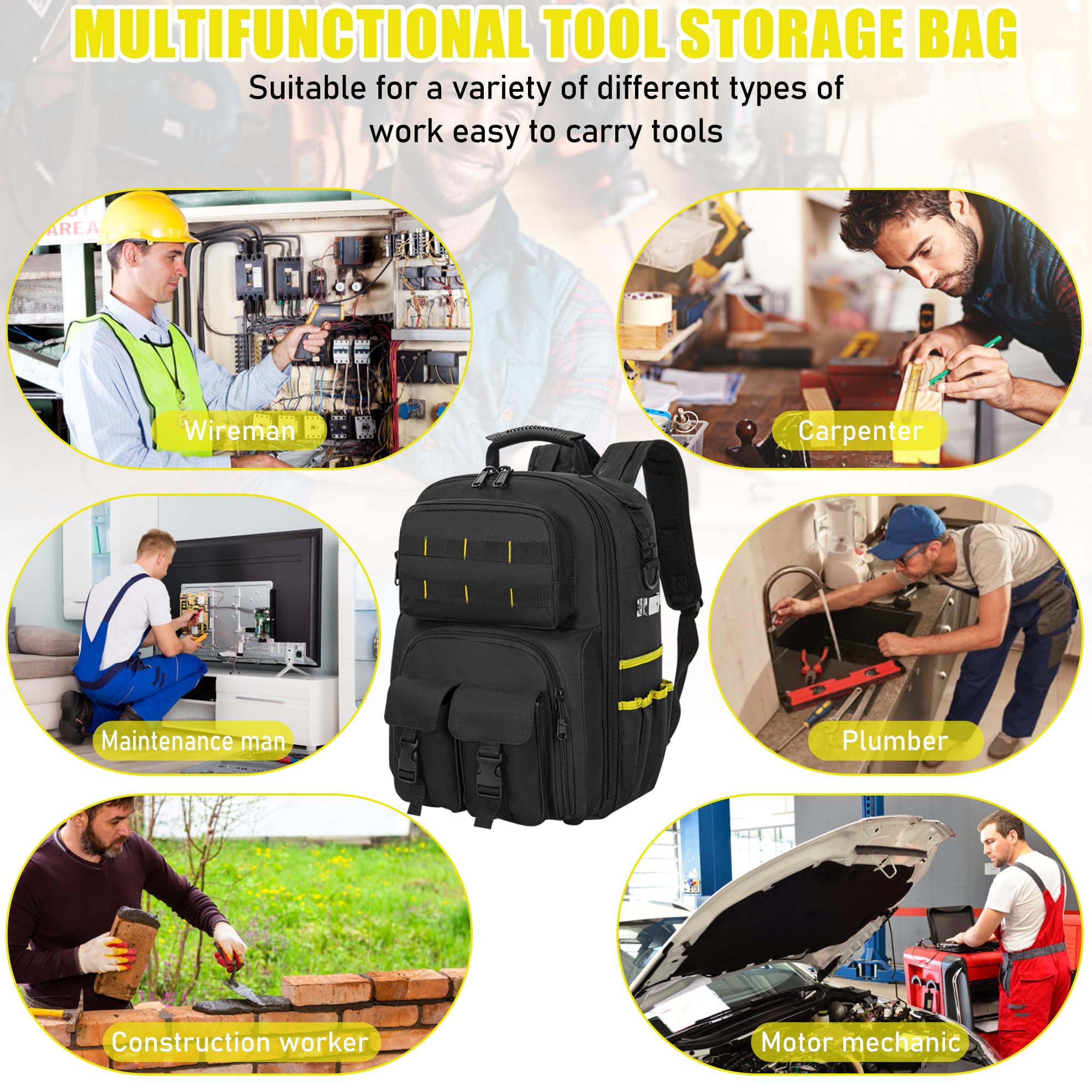 LASUK tool backpack rubber feet for stable placement on messy floors