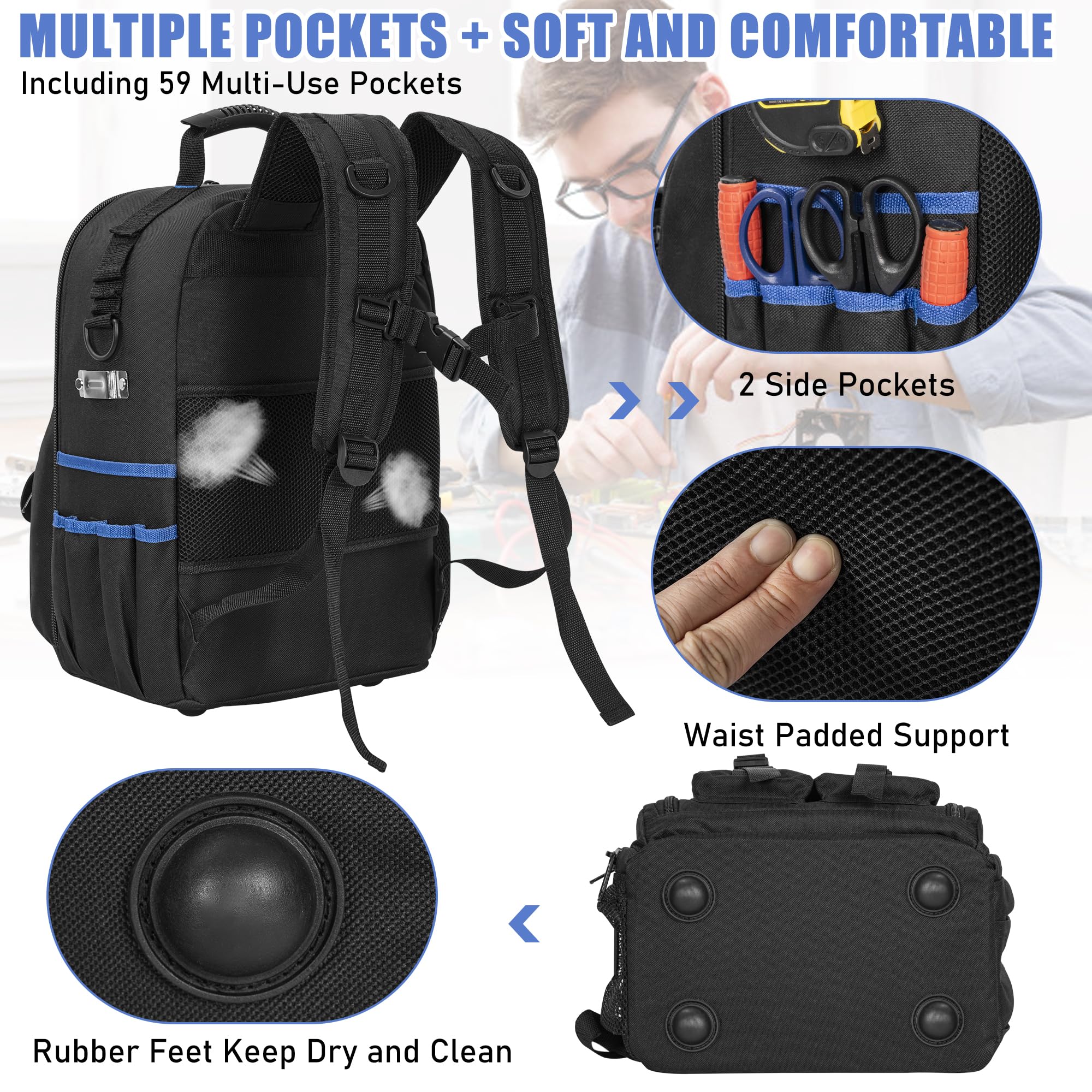 LASUK rubber feet keep the bag dry on damp workshop floors