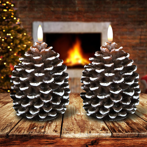 Lasumora brown pinecone candle complements rustic fireplace displays.