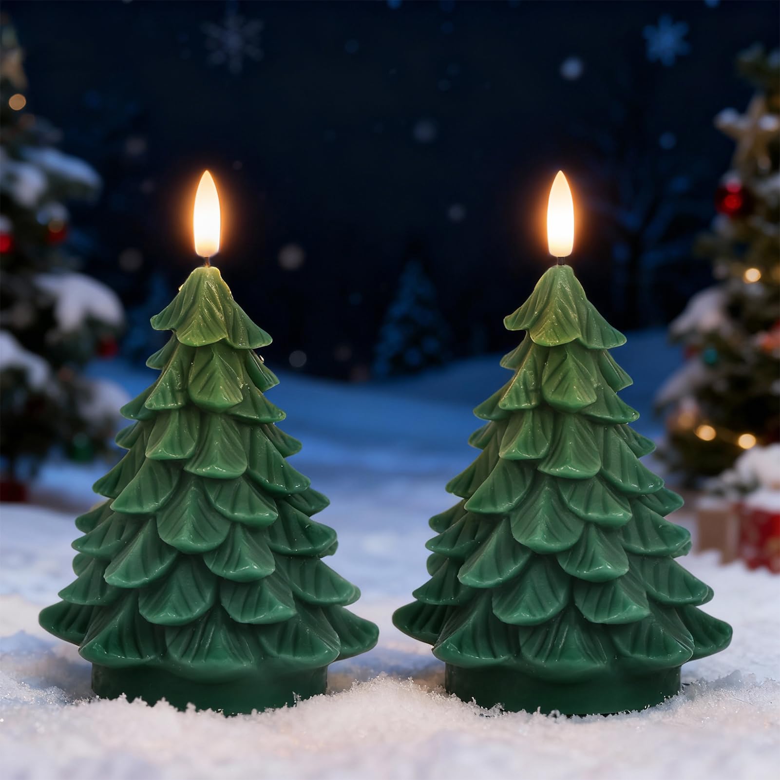 Lasumora Christmas tree LED candles pair with green glow for cozy home decor
