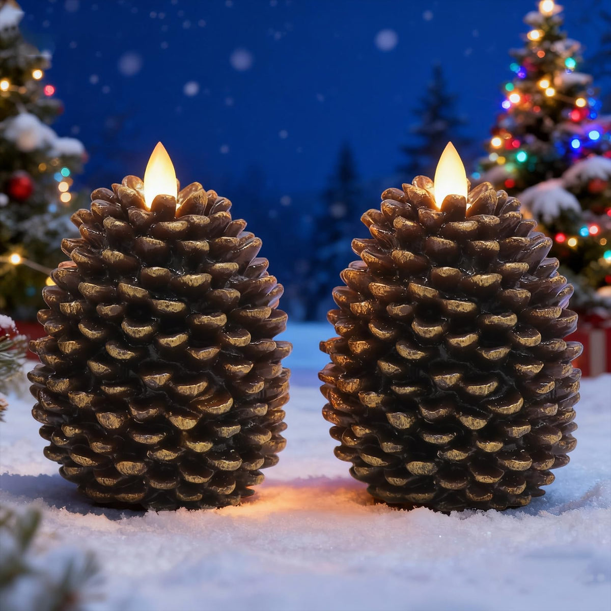 Lasumora pinecone candle brown glows with a warm, flameless light for mantels