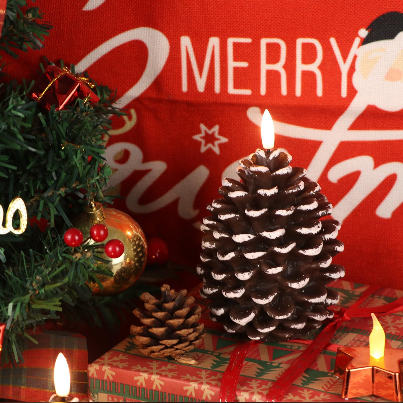 Lasumora pinecone candle ideal for fall and Christmas displays.