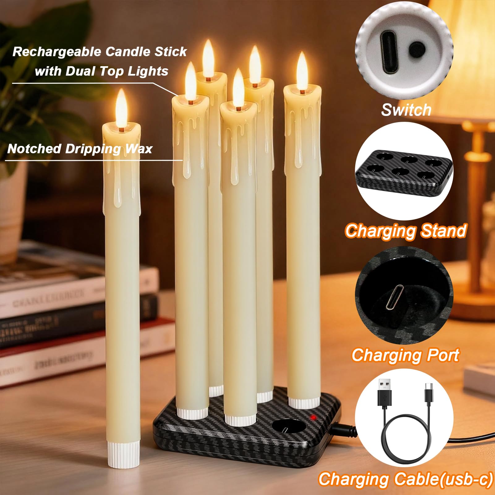 Lasumora ivory taper candles with real wax and lifelike flame for cozy ambiance