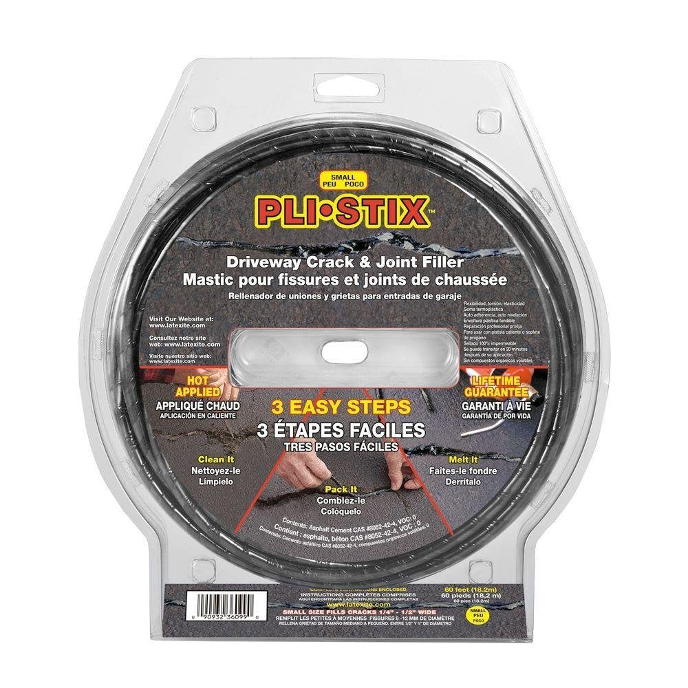 Latex-ite Pli-Stix 60 ft crack filler seals asphalt cracks with heat-activated, self-leveling action.