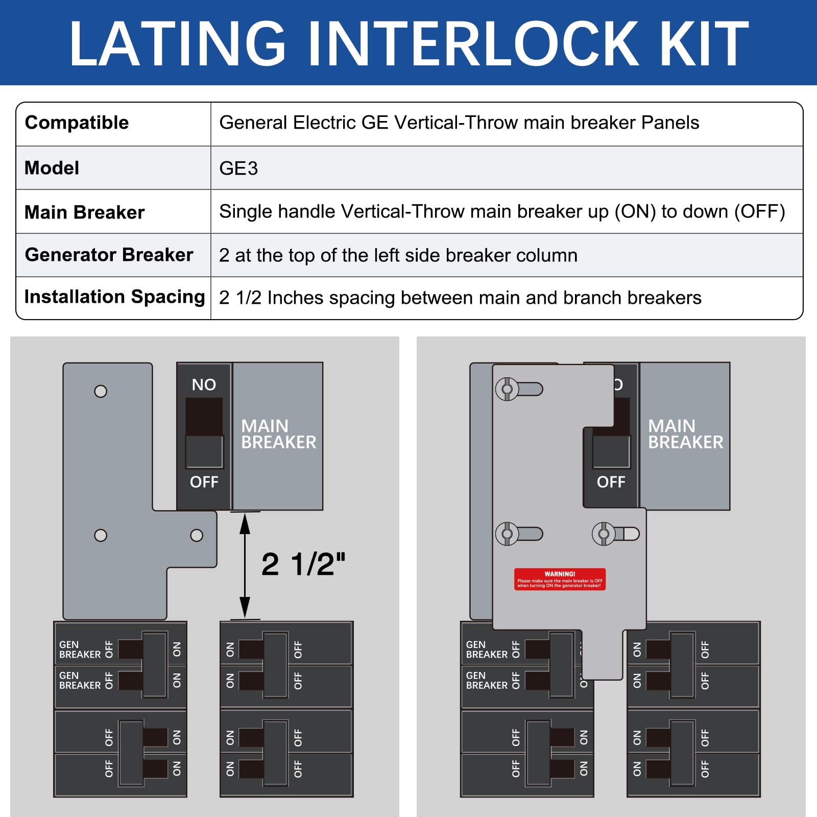 Close-up of LATING interlock demonstrating GE compatibility for vertical throw panels.