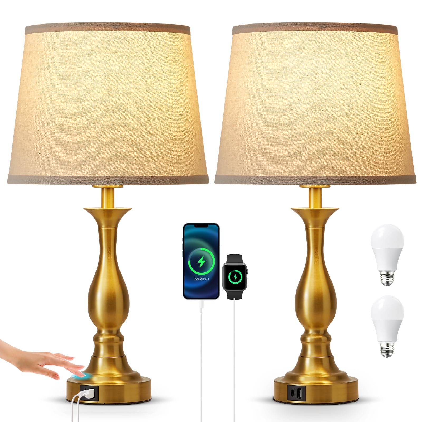 Lauag bedside lamp with touch-base for easy on/off control at night.