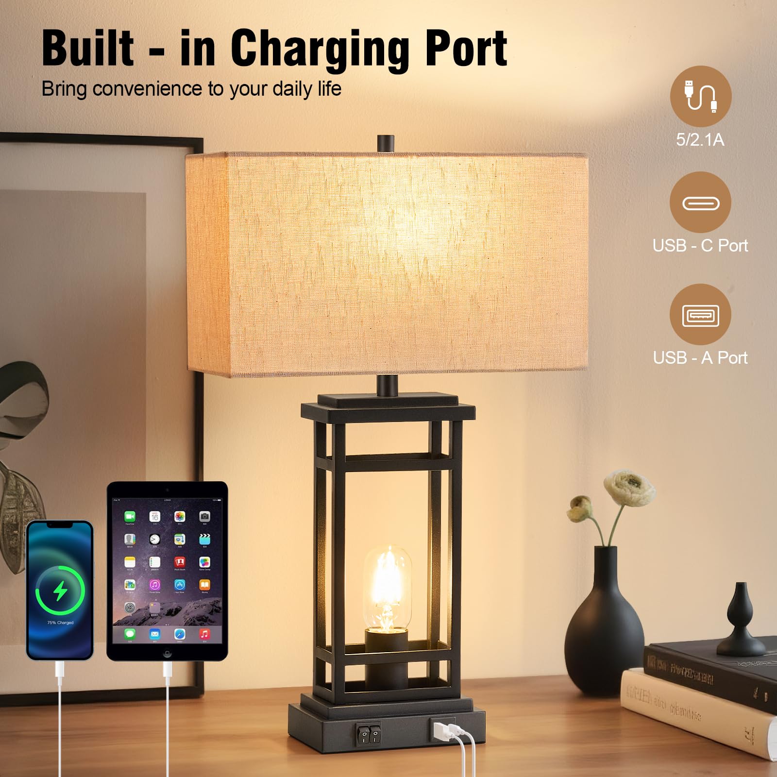 Lauag bedside desk use lamp fits compact spaces.