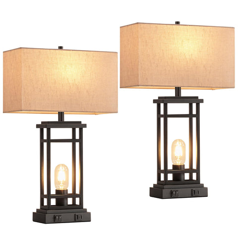 Easy to install Lauag lamp shown on a nightstand.