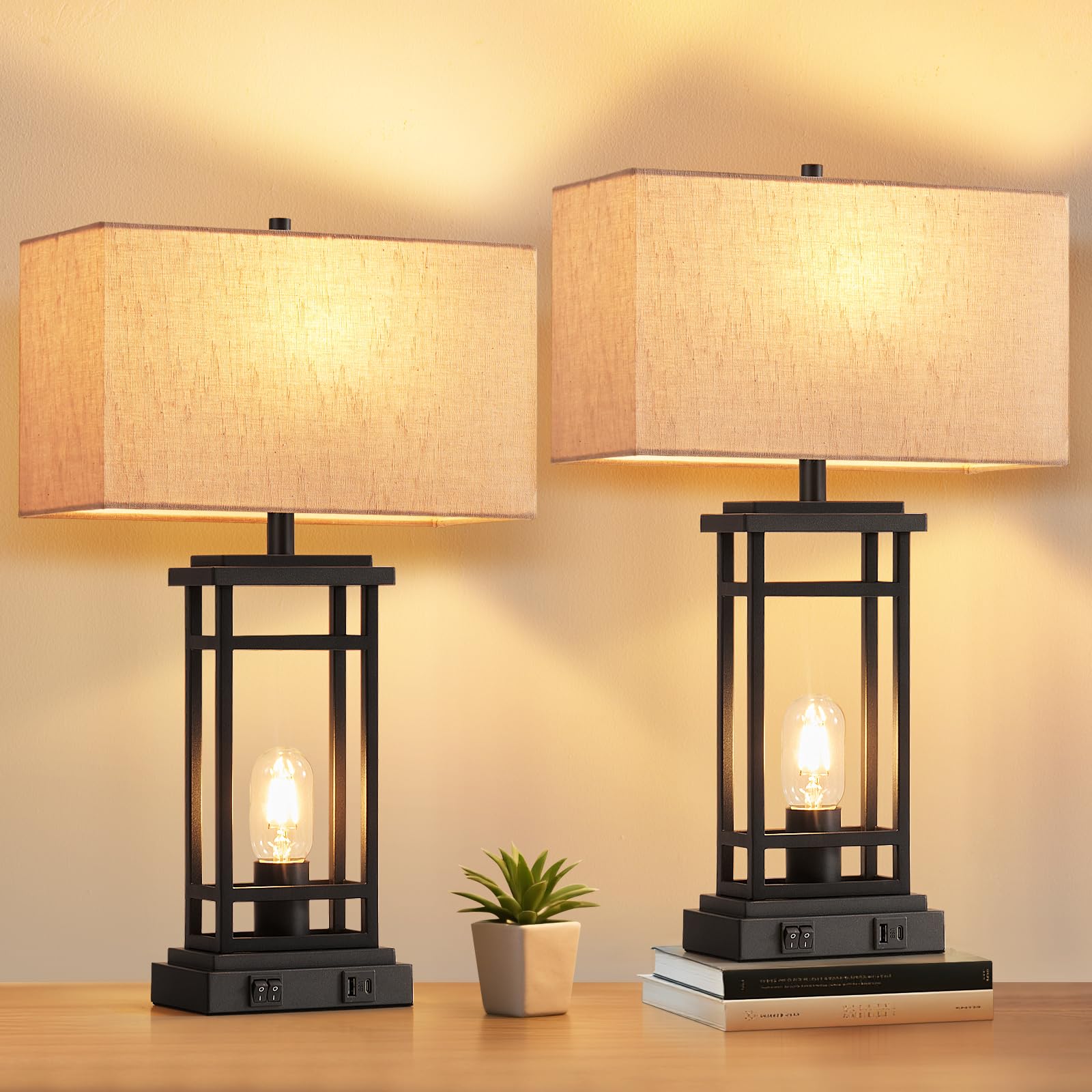 Lauag table lamp with linen shade delivers warm bedside lighting for reading.